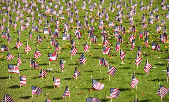 Photo of American flags on EUC lawn