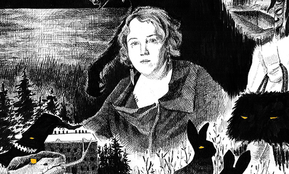 illustration of a woman with creatures around her