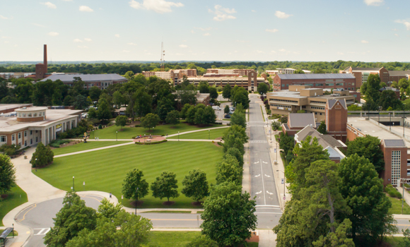 An aerial view of campus