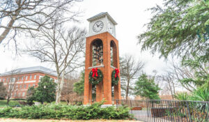 Photo of the Vacc Bell Tower with a wreath