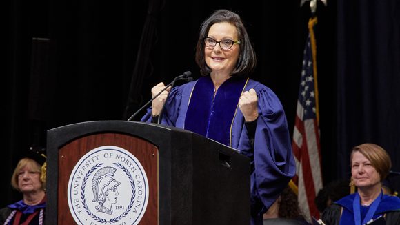 Greensboro mayor Nancy Vaughan speaks at fall 2019 UNCG graduation commencement