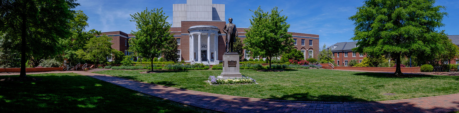 Panoramic shot of McIver statue and Jackson Library
