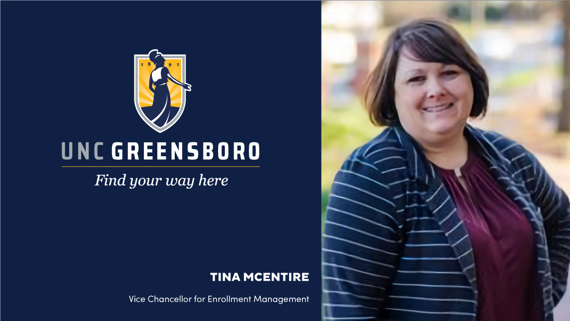 Graphic with UNCG logo and headshot of Tina McEntire