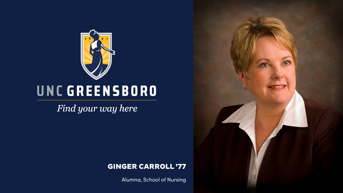 Graphic of UNCG logo and head shot of Ginger Carroll