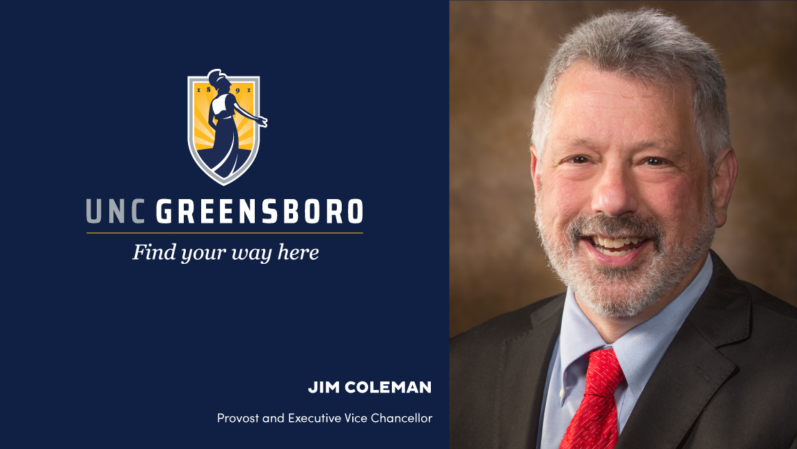 Graphic with UNCG logo and head shot of Jim Coleman