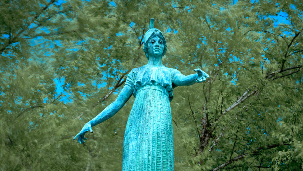 green Minerva statue