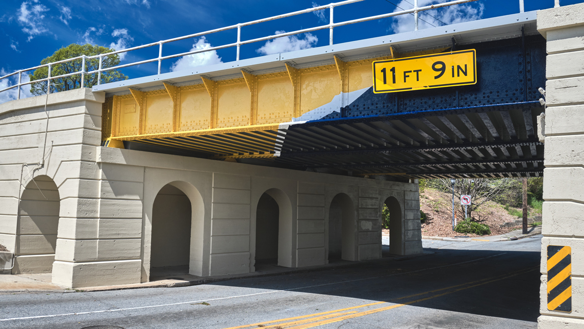 Railroad bridge with UNCG colors
