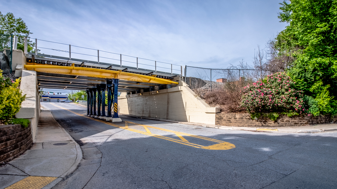 Railroad bridge with UNCG colors