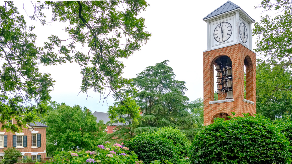 Photo of Vacc Bell Tower and landscaping on campus