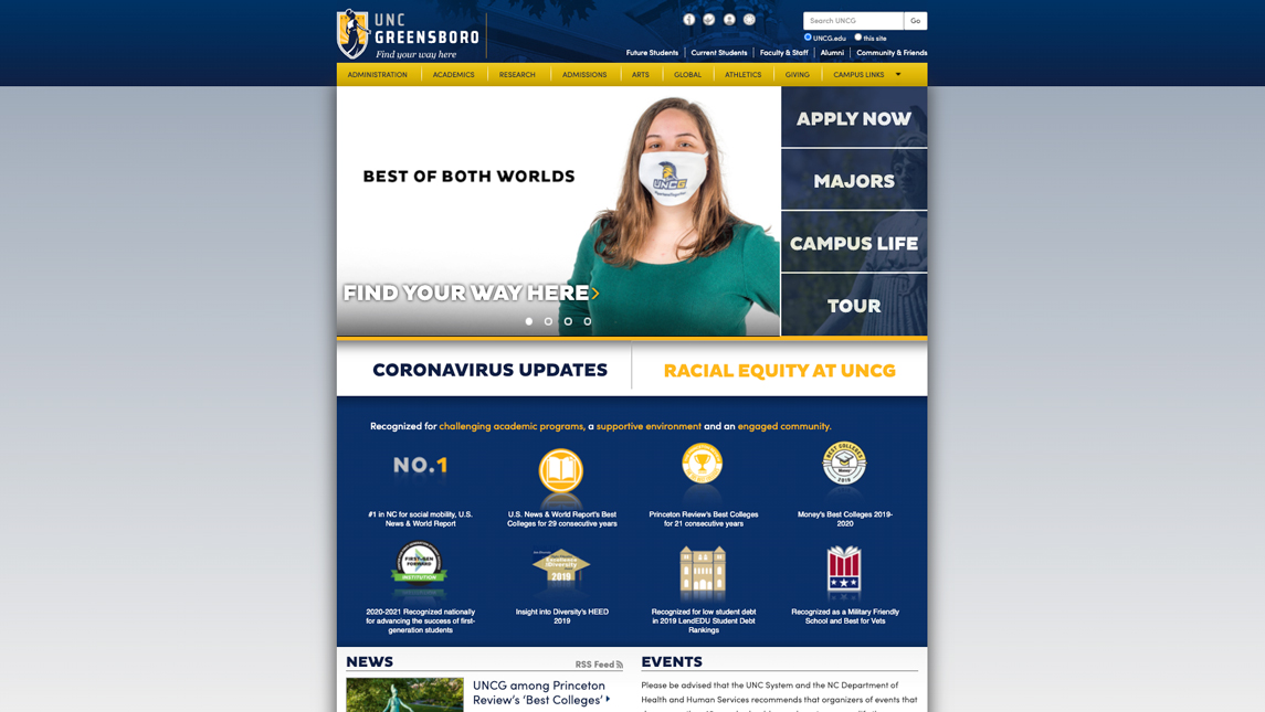image of UNCG homepage