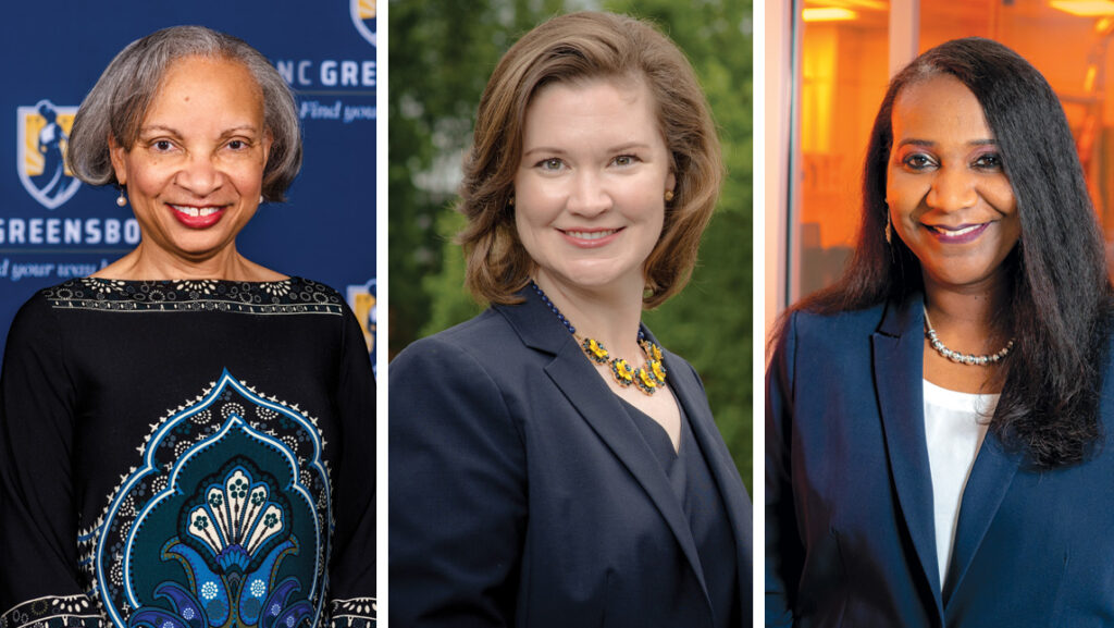 Head shots of Mona Edwards, Beth Fischer, and Sherine Obare