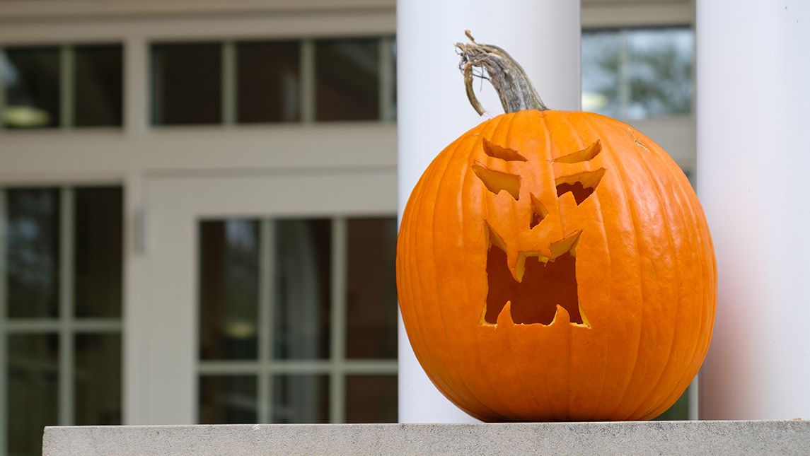 Carved pumpkin on campus