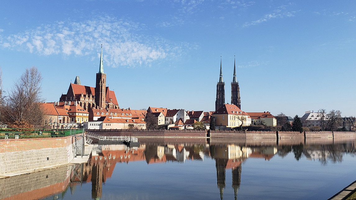 Photo of river and town