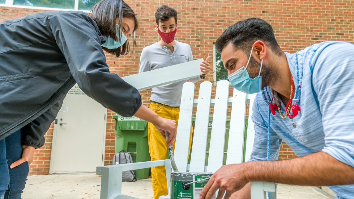 Photo of chemistry club students building a chair