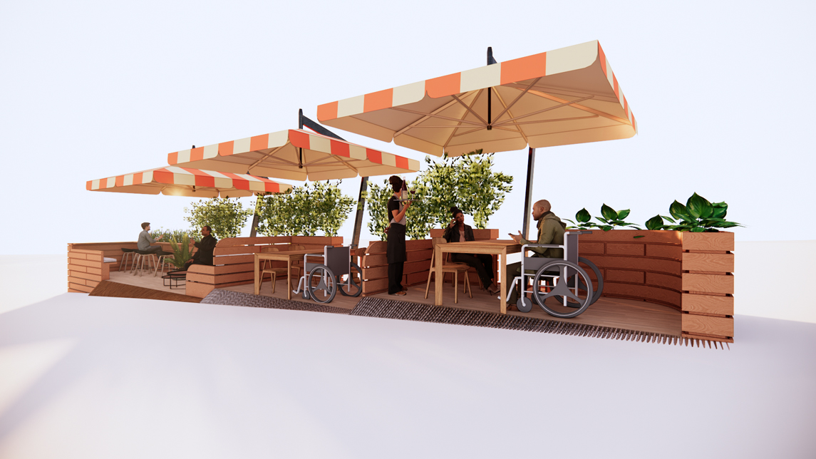 cafe patio designed for social distancing