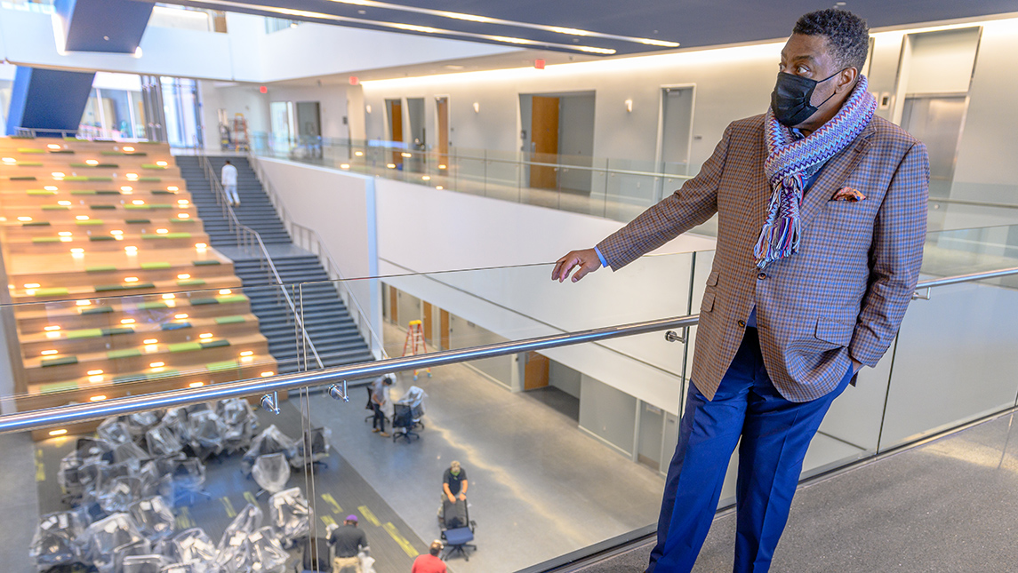 Photo of Chancellor in new building