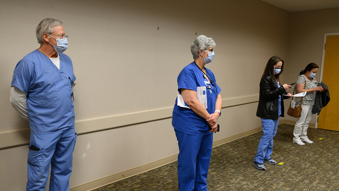Nurses waiting in line