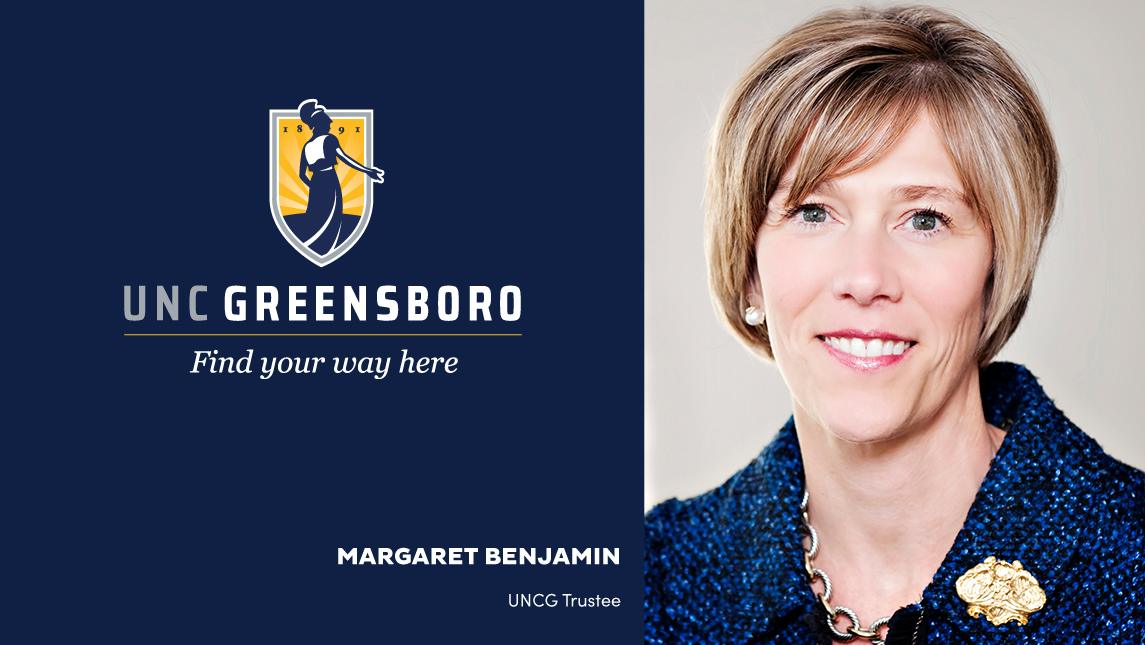Graphic with UNCG logo and head shot of Margaret Benjamin