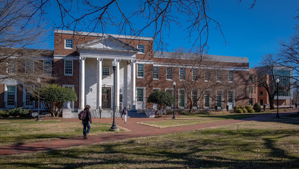 Campus image of Jackson Library in the winter