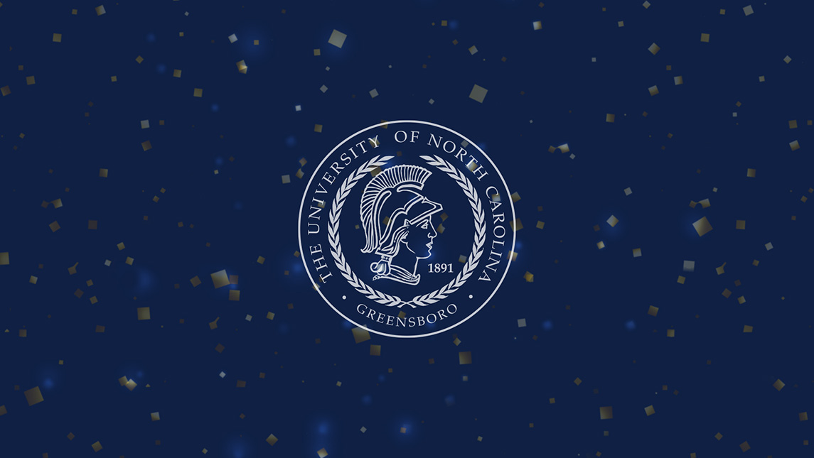 Graphic with UNCG University seal and confetti
