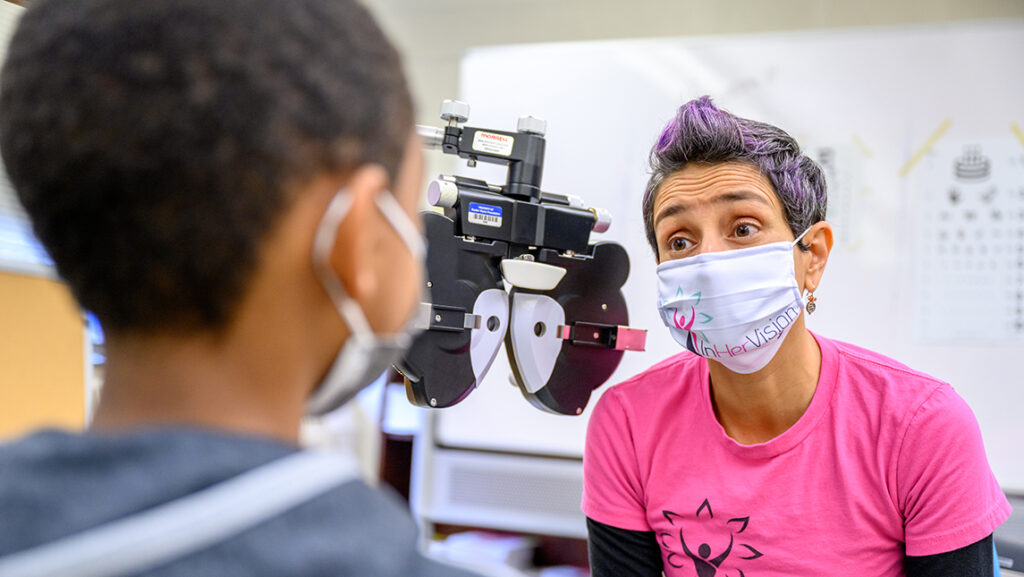Student gets eye exam