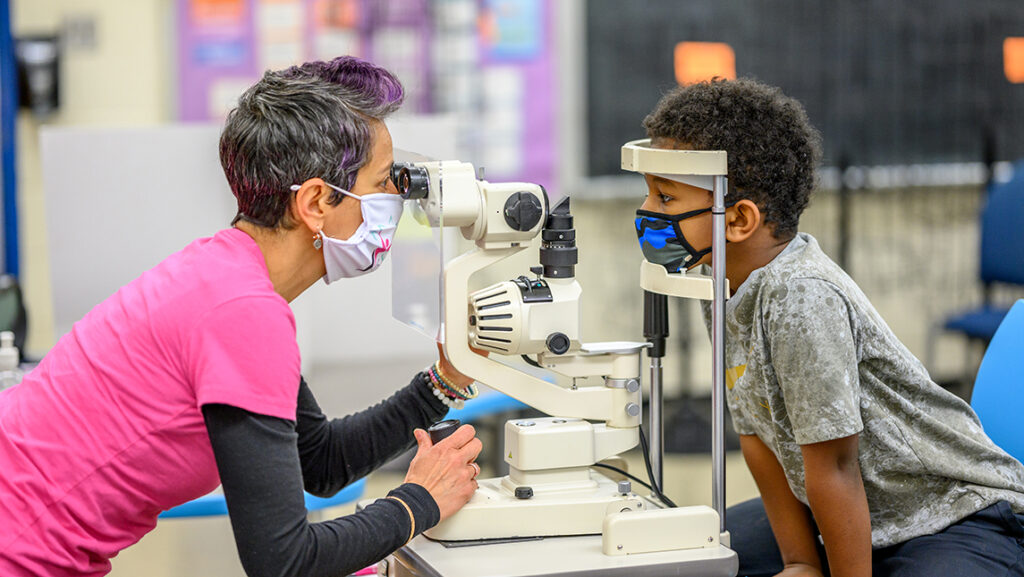 Student gets eye exam