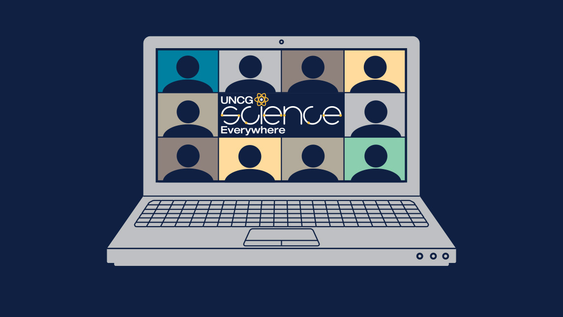 Graphic of laptop with Science Everywhere logo and web meeting