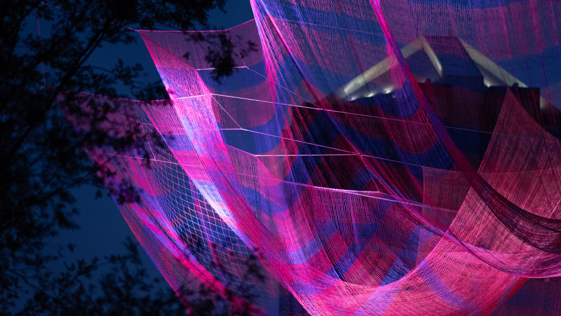 A sculpture over downtown