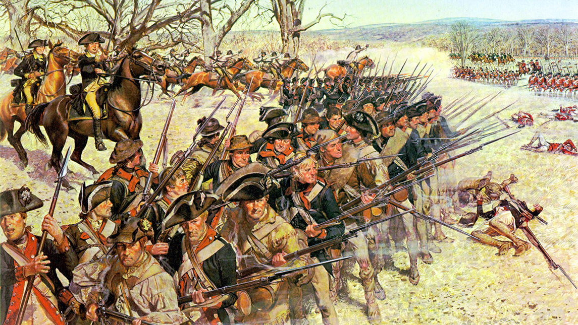 Image of painting of troops with guns in battle