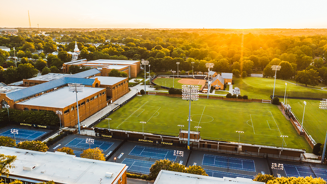 Aerial photo of Coleman, soccer field, and tennis courts