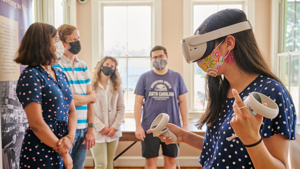 woman with virtual reality headpiece