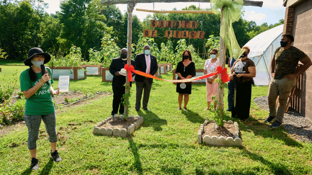 ribbon cutting in garden