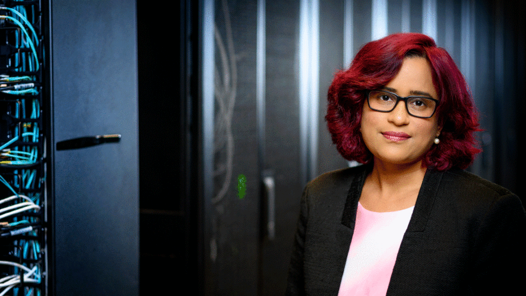 woman with super computer