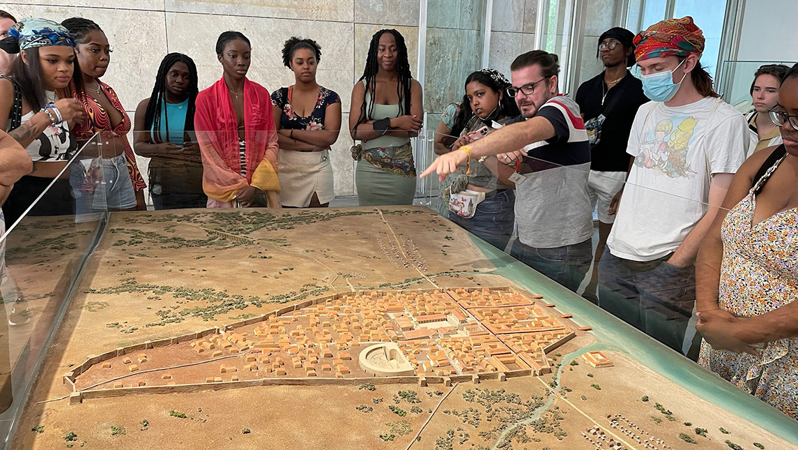 Dana Broadus, an English student, with other UNCG students in Spain class=img-responsive