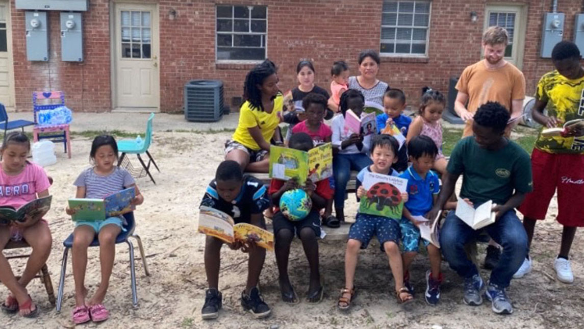 UNCG Student Volunteers work with children at the Center for New North Carolinians