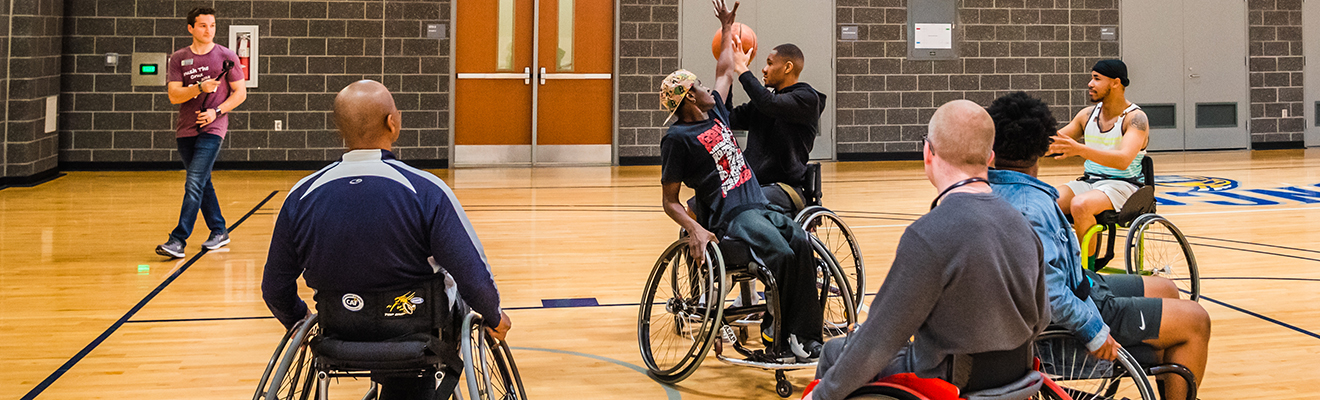 Wheelchair basketball at Adaptive Rec Day.