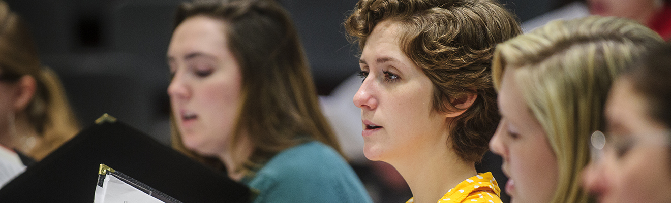 Singers rehearse with the University Chorale.