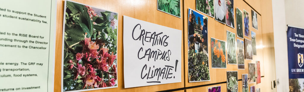 Mid-year Energy Summit board featuring “Creating Campus Climate and pictures of flowers