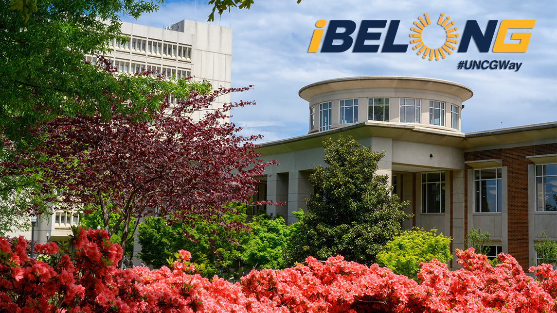 Flowers bloom outside the Elliott University Center.