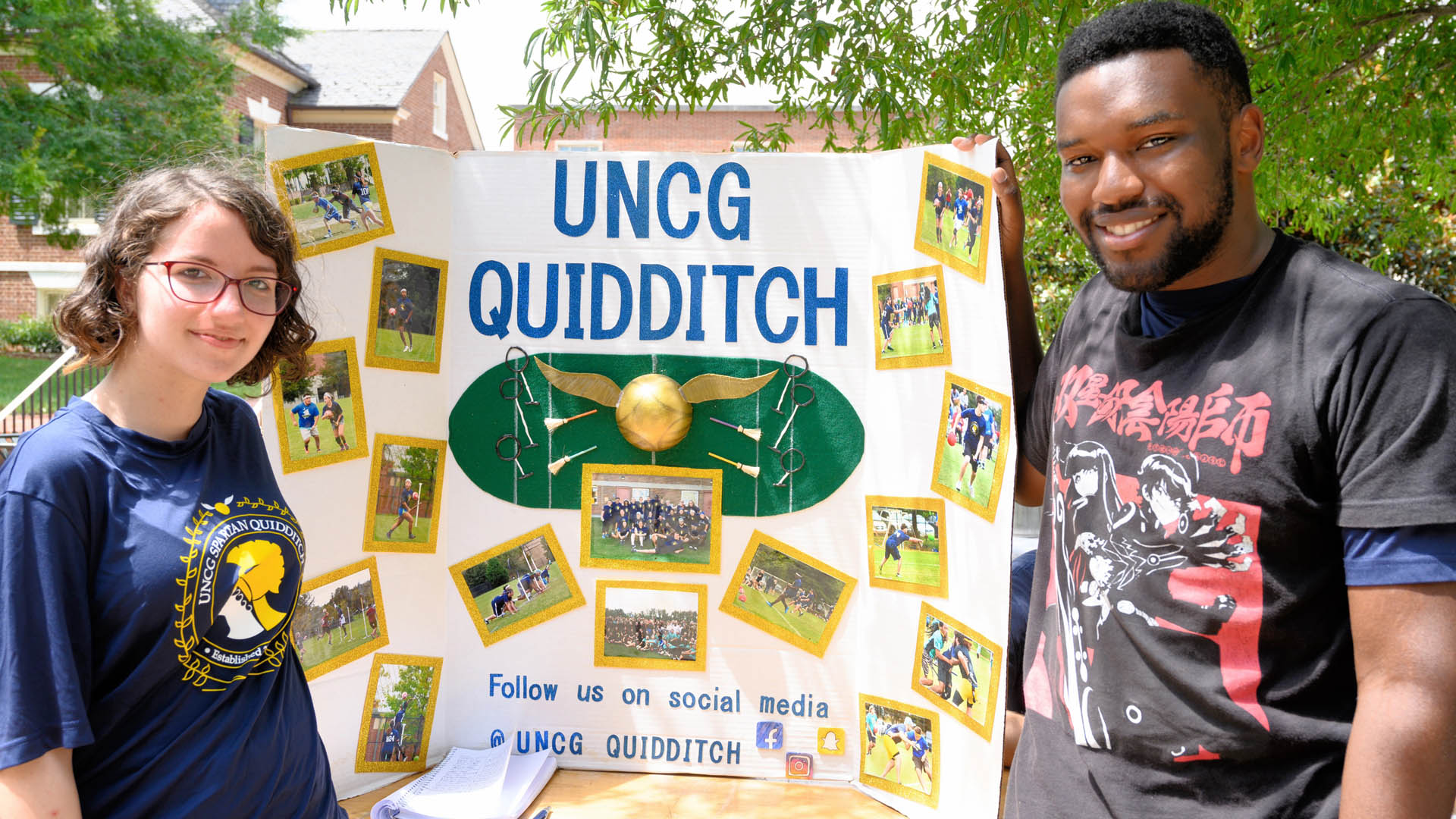 Students from the UNCG Quidditch Club pose at Fall Kickoff