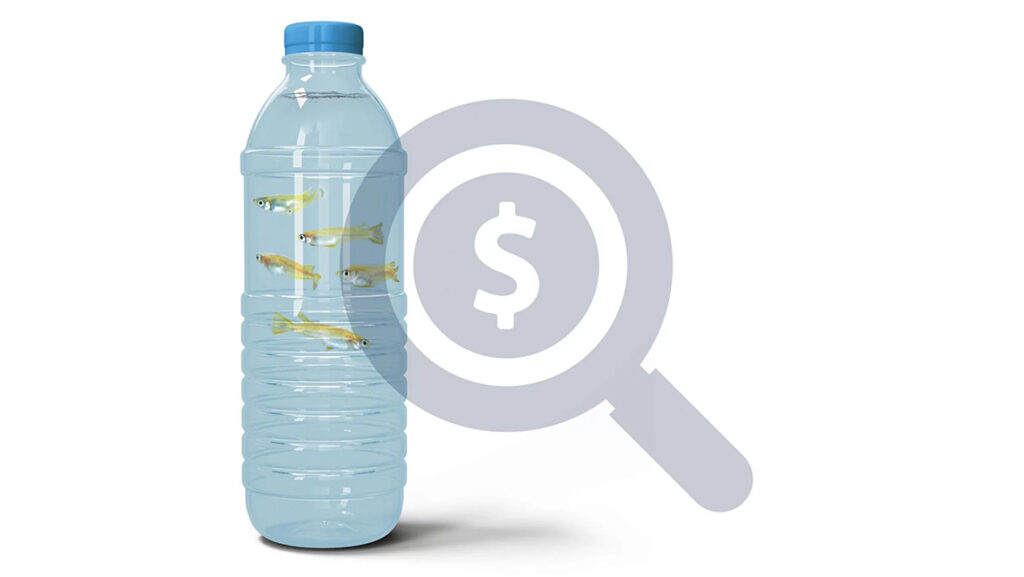 A water bottle full of fish.