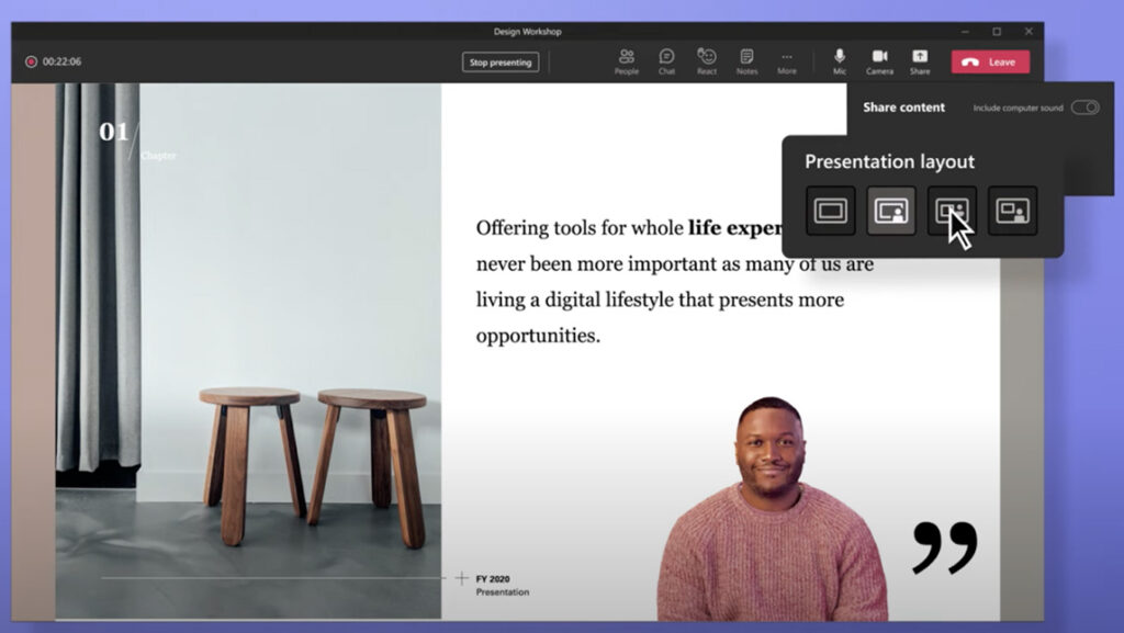 A Microsoft Teams window on a computer open and prepared for a virtual meeting.