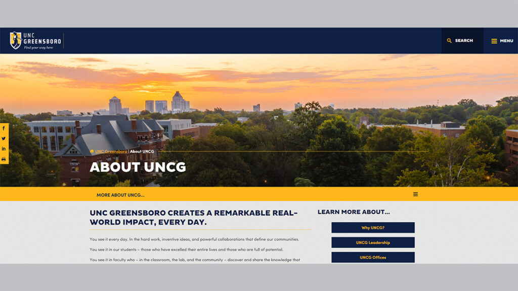 A picture of a sunset over UNCG's campus and downtown Greensboro.