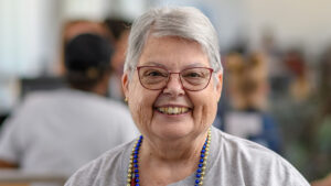 Retired cafeteria cashier Brenda Joyce smiles.