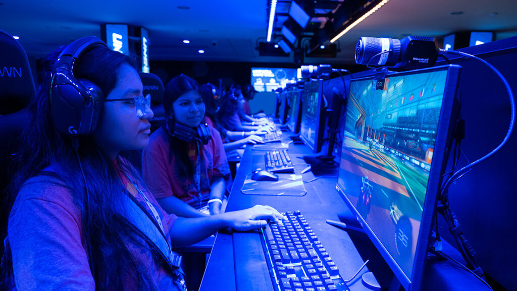Gamers play Rocket League in UNCG's esports arena.