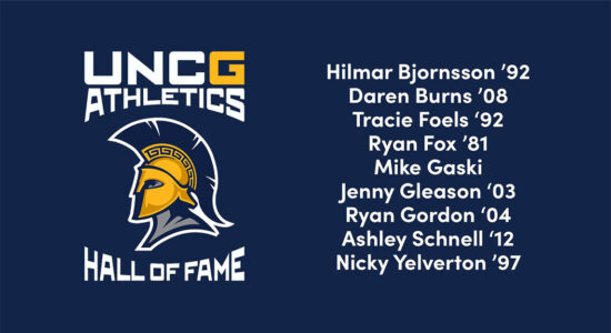 UNCG Athletics logo with Hall of Fame below it. Nine names are listed.