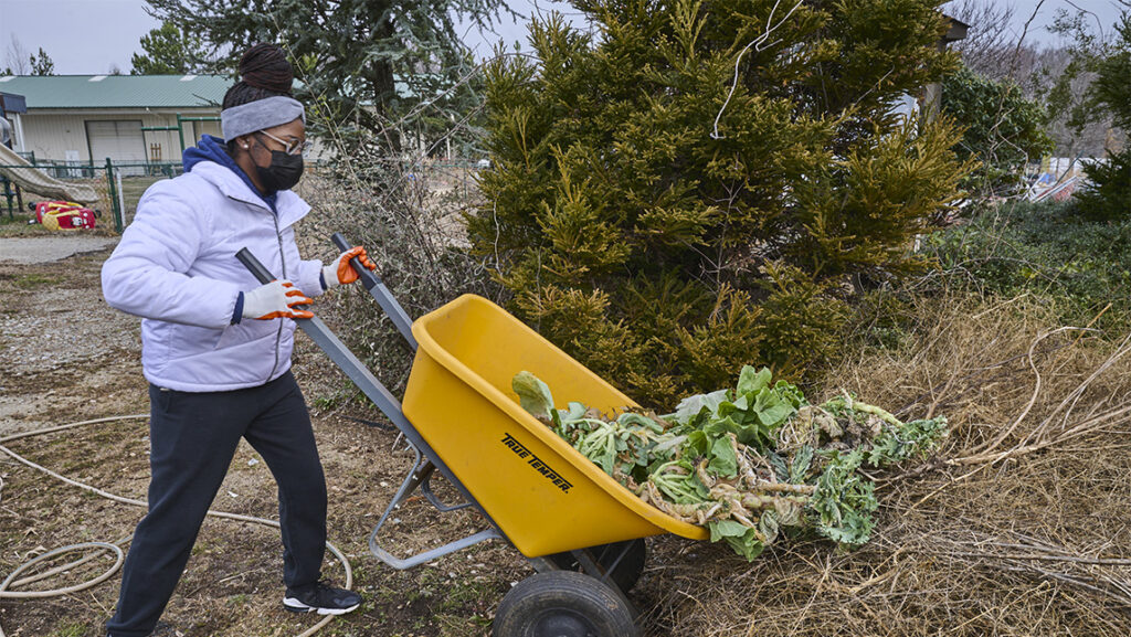 A student helps with park cleanup during MLK Day of Service in 2021.