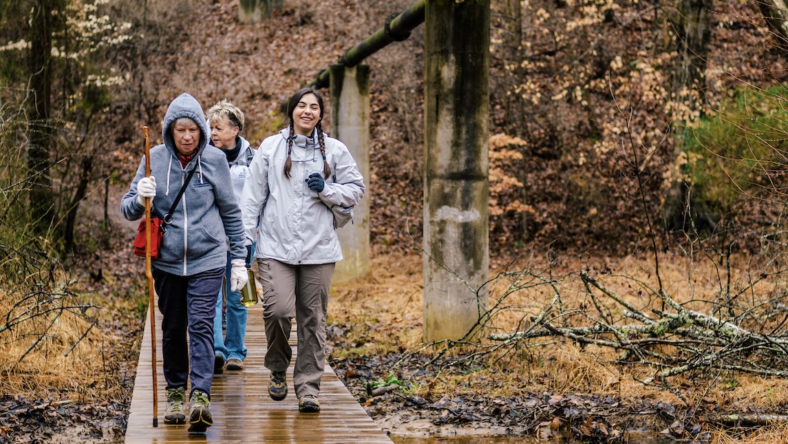 Members of the CTR hiking group enjoying a hike on a rainy day.