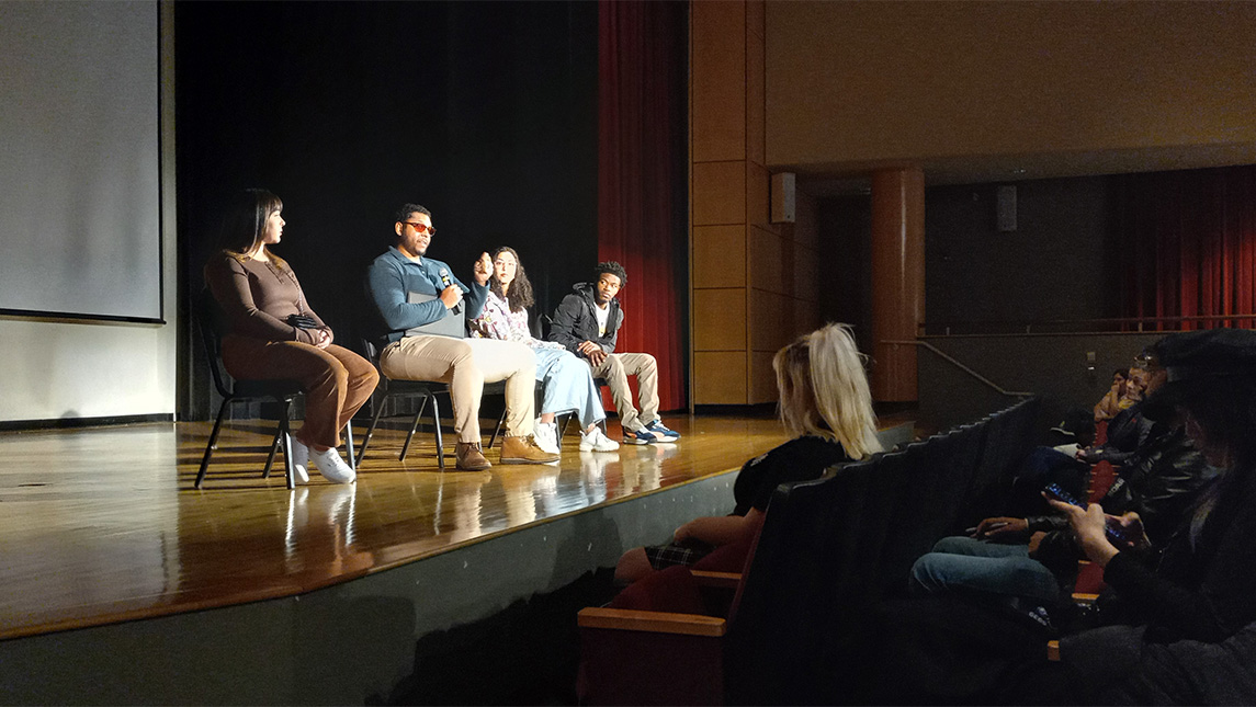 Rajendra Roopchan (second from left) speaks at a SOAR Q&A panel for new transfer students.