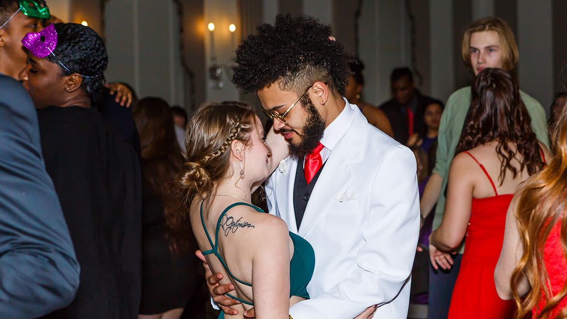 Students dance and celebrate Valentine's Day.